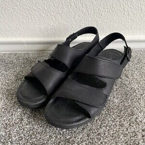 Flexus Sandals womens 9.5/ 41 black leather dual strap anatomic anti shock shoes
